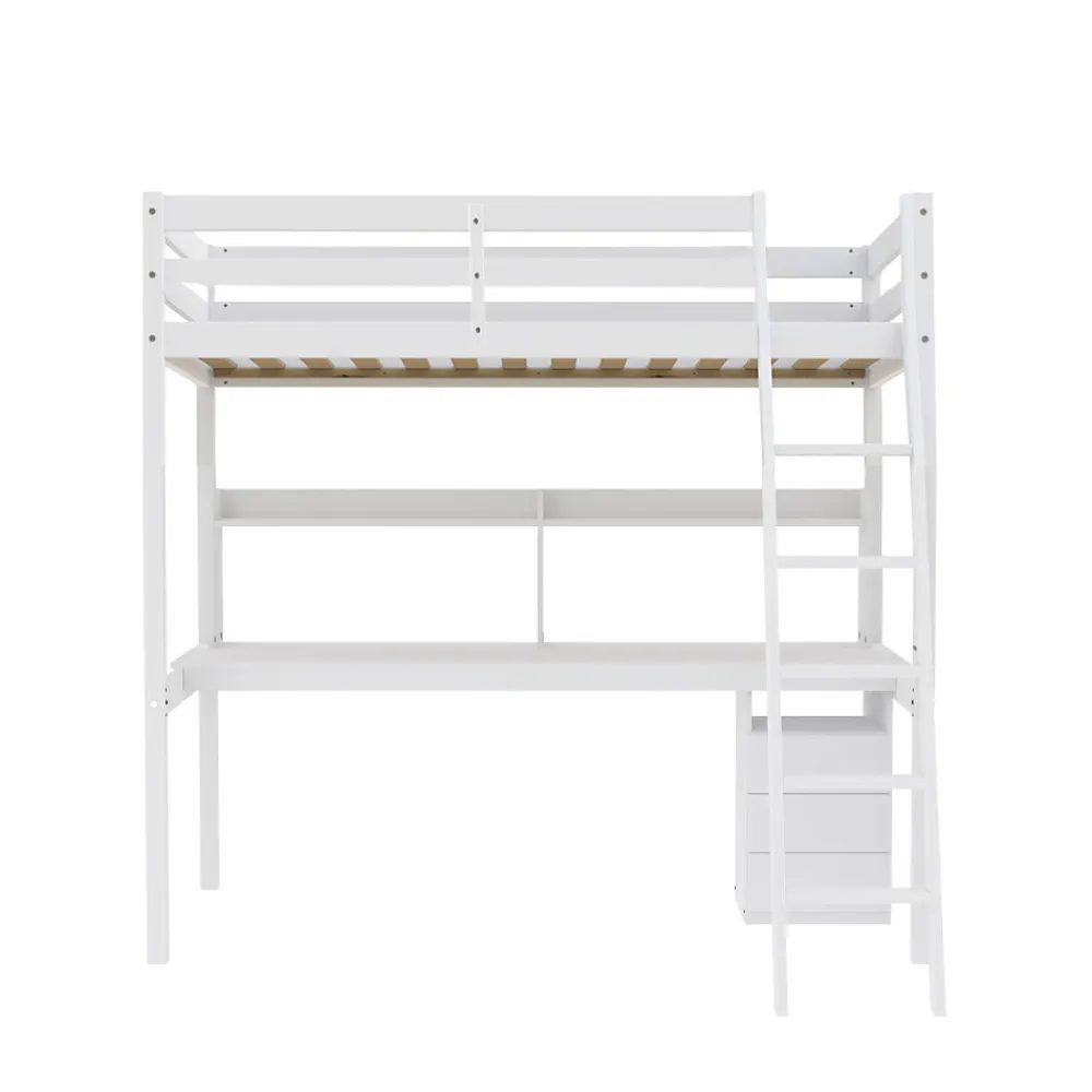 Lit Mezzanine 140x190cm blanc SALA avec Bureau et commode incl. Sommier et échelle>Bb Loisir Discount