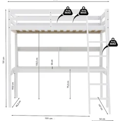 Lit Mezzanine 90x190cm blanc SALA avec Bureau et étagères incl. Sommier et échelle><noscript><img width=