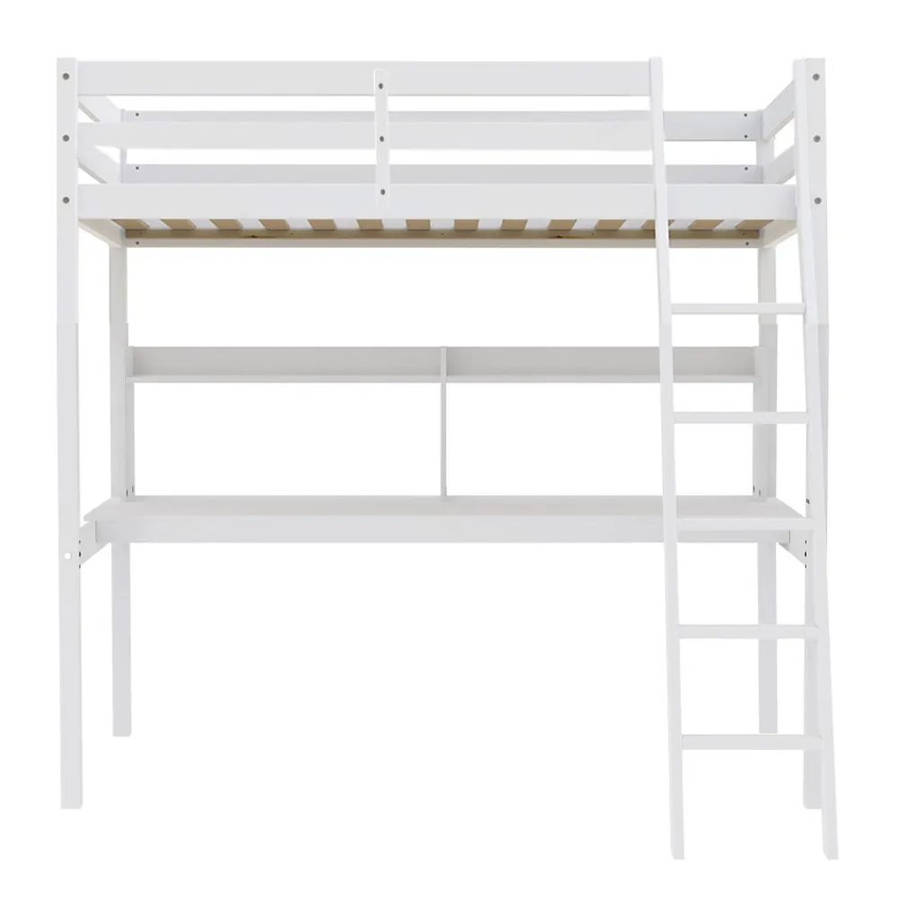 Lit Mezzanine 140x190cm blanc SALA avec Bureau et étagères incl. Sommier et échelle>Bb Loisir Hot