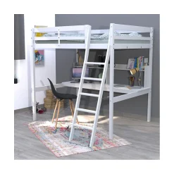 Lit Mezzanine 140x190cm blanc SALA avec Bureau et étagères incl. Sommier et échelle>Bb Loisir Hot