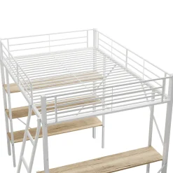 Lit mezzanine 90x200cm, cadre en métal, lit surélevé avec échelle, bureau et 3 grandes étagères pour enfants, adolescents, blanc><noscript><img width=