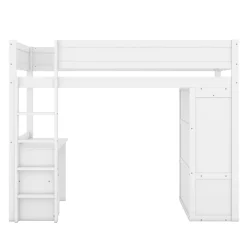 ProximaX Lit mezzanine 90x200cm, lit enfant polyvalent, équipé d'armoire, bureau et tiroirs, échelle, sommier à lattes, pin, blanc*Enfant Lit Enfant