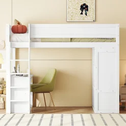 ProximaX Lit mezzanine 90x200cm, lit enfant polyvalent, équipé d'armoire, bureau et tiroirs, échelle, sommier à lattes, pin, blanc*Enfant Lit Enfant