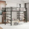 Lit mezzanine 140x200cm, lit enfant avec échelles et étagères de rangement et petite penderie, design haute clôture, noir>ProximaX Online