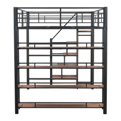 Lit mezzanine 140x200cm, lit enfant avec échelles et étagères de rangement et petite penderie, design haute clôture, noir><noscript><img width=