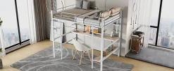 Simple Life Lit mezzanine, 90x200cm, metal, blanc, bureau, etageres, enfants, ados* Lit Mezzanine