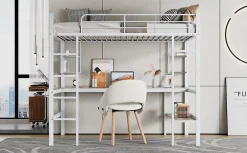 Simple Life Lit mezzanine, 90x200cm, metal, blanc, bureau, etageres, enfants, ados* Lit Mezzanine
