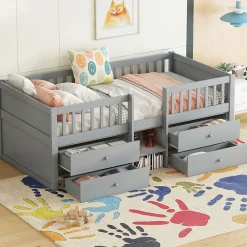 Lit Mi-Haut 90x200cm, 4 Tiroirs, Échelle, Pin, Sans Matelas, Style Minimaliste, Gris>Fortuna lai Online