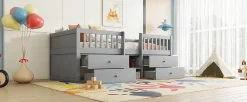 Lit Mi-Haut 90x200cm, 4 Tiroirs, Échelle, Pin, Sans Matelas, Style Minimaliste, Gris>Fortuna lai Online