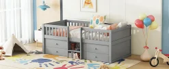 Lit Mi-Haut 90x200cm, 4 Tiroirs, Échelle, Pin, Sans Matelas, Style Minimaliste, Gris><noscript><img width=