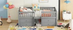 Lit Mi-Haut 90x200cm, 4 Tiroirs, Échelle, Pin, Sans Matelas, Style Minimaliste, Gris><noscript><img width=