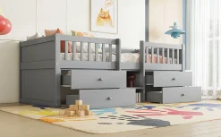 Lit Mi-Haut 90x200cm, 4 Tiroirs, Échelle, Pin, Sans Matelas, Style Minimaliste, Gris><noscript><img width=