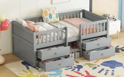Lit Mi-Haut 90x200cm, 4 Tiroirs, Échelle, Pin, Sans Matelas, Style Minimaliste, Gris><noscript><img width=