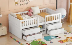 Lit Mi-Haut 90x200cm, 4 Tiroirs, Échelle, Pin, Sans Matelas, Style Minimaliste, Blanc><noscript><img width=