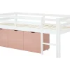 Vente-unique Lit mi-hauteur 90 x 190 cm avec rangement - Pin et MDF - Blanc et rose - LANIORI* Lit Avec Rangement