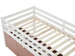Vente-unique Lit mi-hauteur 90 x 190 cm avec rangement - Pin et MDF - Blanc et rose - LANIORI* Lit Avec Rangement