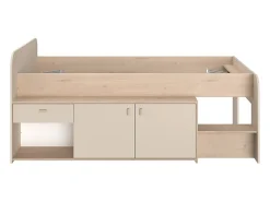 Vente-unique Lit mi-hauteur 90 x 190/200 cm avec rangements - Beige et naturel + Sommier - LUNOBI* Lit Avec Rangement