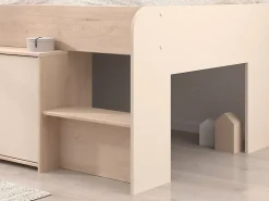 Vente-unique Lit mi-hauteur 90 x 190/200 cm avec rangements - Beige et naturel + Sommier - LUNOBI* Lit Avec Rangement