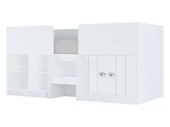 Vente-unique Lit mi-hauteur 90 x 190 cm avec rangements - Coloris : Blanc - BOUTANIO* Lit Avec Rangement