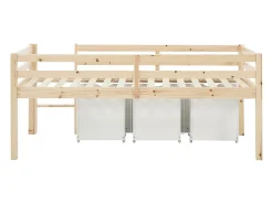 Vente-unique Lit mi-hauteur 90 x 190 cm avec rangement - Pin et MDF - Coloris : Naturel et blanc + Matelas - LANIORI* Lit Avec Rangement