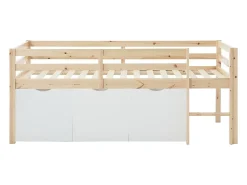Vente-unique Lit mi-hauteur 90 x 190 cm avec rangement - Pin et MDF - Coloris : Naturel et blanc + Matelas - LANIORI* Lit Avec Rangement