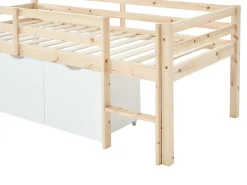 Vente-unique Lit mi-hauteur 90 x 190 cm avec rangement - Pin et MDF - Coloris : Naturel et blanc - LANIORI* Lit Avec Rangement