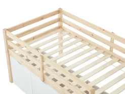 Vente-unique Lit mi-hauteur 90 x 190 cm avec rangement - Pin et MDF - Coloris : Naturel et blanc - LANIORI* Lit Avec Rangement