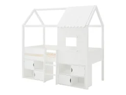 Vente-unique Lit mi-hauteur cabane 90 x 190 cm - Pin et MDF - Blanc - VALESKIA*Enfant Lit Enfant