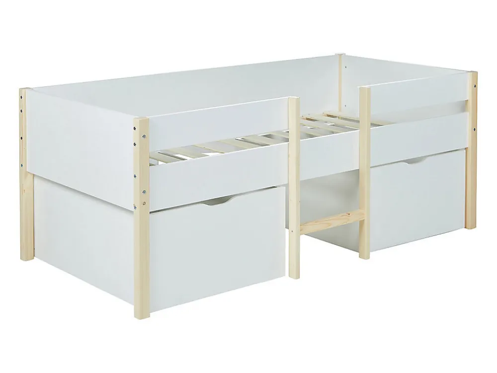 Lit mi-hauteur SISSY - 2 tiroirs - 90 x 190 cm - Blanc et chêne>Vente-unique Online