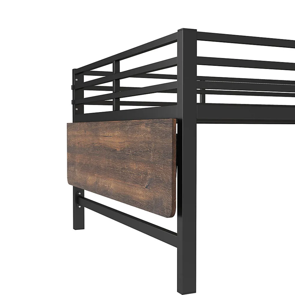 Lit mi-hauteur 140x200 cm avec étagères et éclairage LED télécommande - lit enfant/ado gain de place - sans matelas - Noir>Okwish Outlet