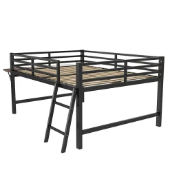 Lit mi-hauteur 140x200 cm avec étagères et éclairage LED télécommande - lit enfant/ado gain de place - sans matelas - Noir><noscript><img width=