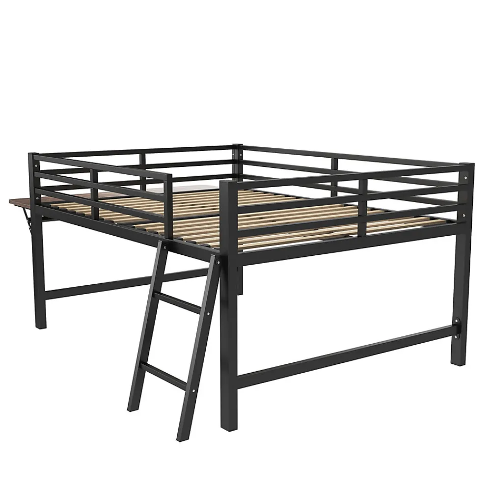 Lit mi-hauteur 140x200 cm avec étagères et éclairage LED télécommande - lit enfant/ado gain de place - sans matelas - Noir>Okwish Outlet