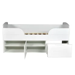 Weber Industries Lit mi-hauteur 90x190 cm ELIO avec sommier et rangements / Blanc*Enfant Lit Enfant