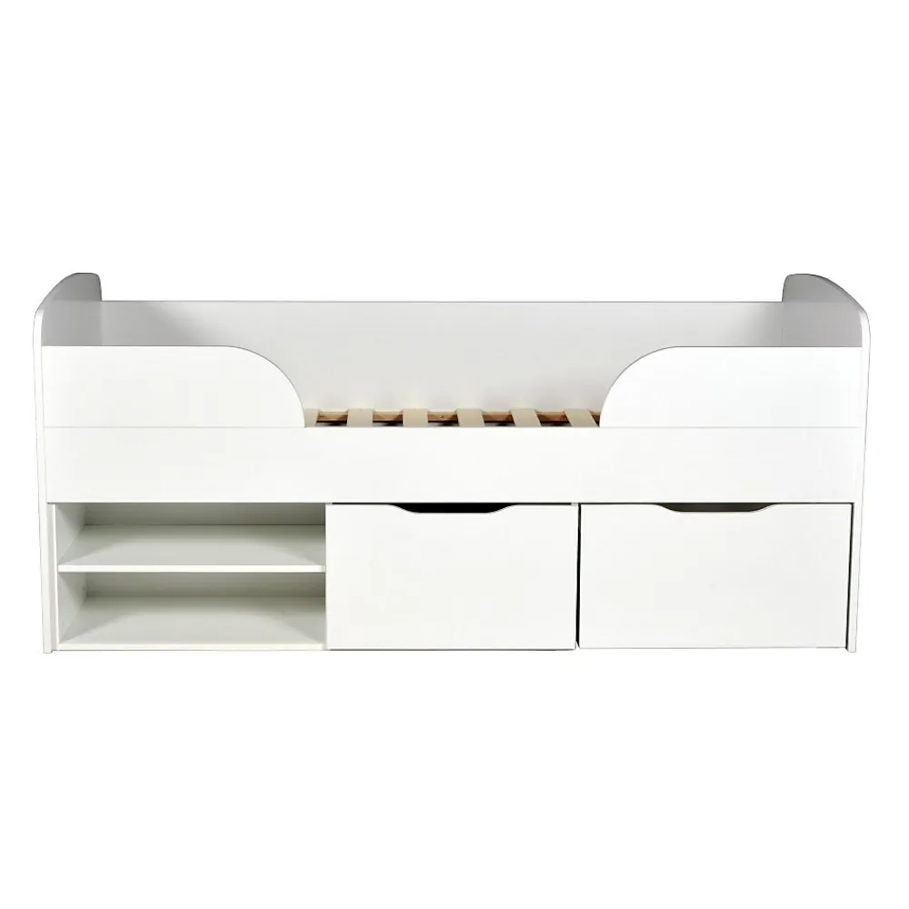 Weber Industries Lit mi-hauteur 90x190 cm ELIO avec sommier et rangements / Blanc*Enfant Lit Enfant