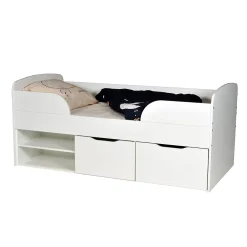 Weber Industries Lit mi-hauteur 90x190 cm ELIO avec sommier et rangements / Blanc*Enfant Lit Enfant