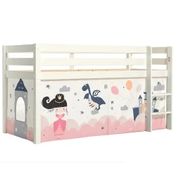 Petits-Meubles Lit Mi-Hauteur 90x200 sommier inclus housse Fairy Vipack Pino Blanc*Enfant Lit Enfant