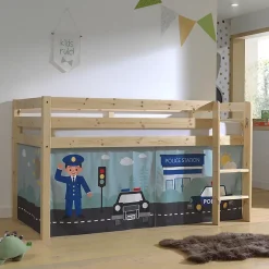 Petits-Meubles Lit Mi-Hauteur 90x200 sommier inclus housse Police Vipack Pino Bois*Enfant Lit Enfant