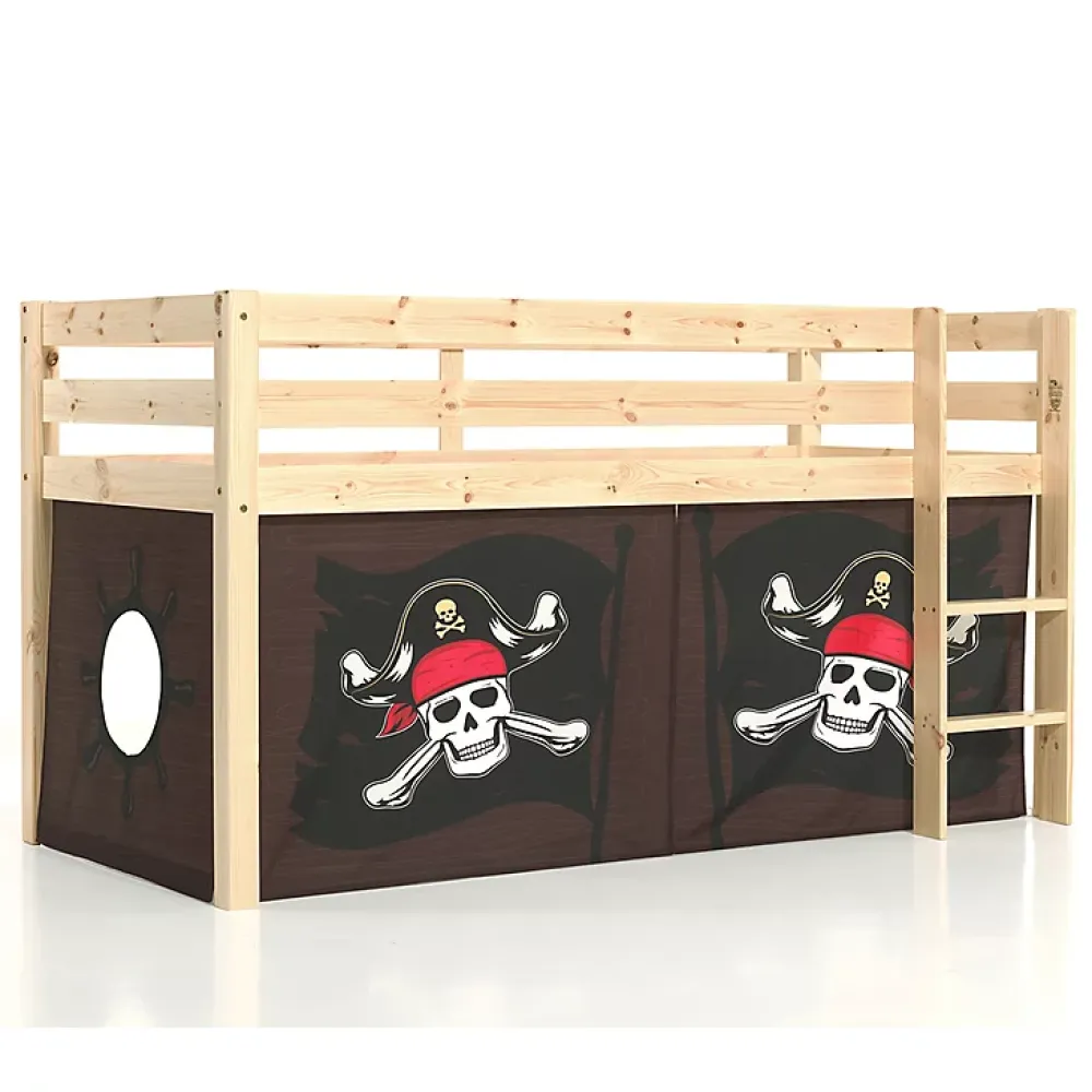 Petits-Meubles Lit Mi-Hauteur 90x200 sommier inclus housse Pirate Vipack Pino Bois*Enfant Lit Enfant
