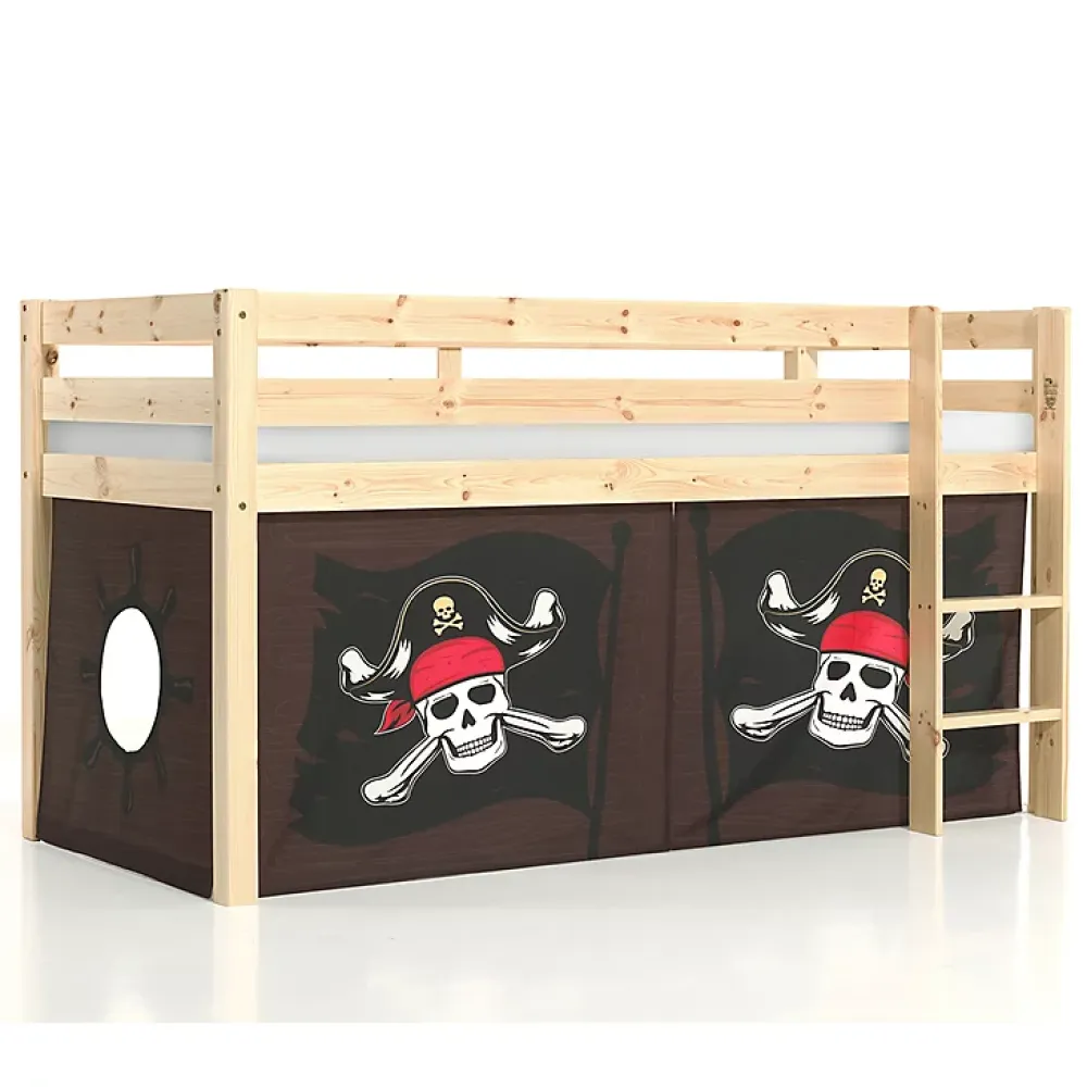 Petits-Meubles Lit Mi-Hauteur 90x200 sommier inclus housse Pirate Vipack Pino Bois*Enfant Lit Enfant