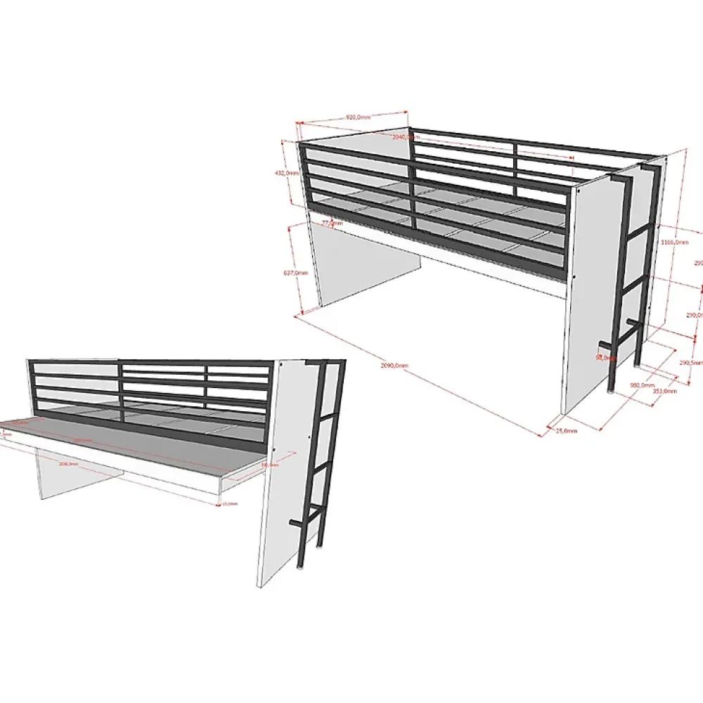 Petits-Meubles Lit mi-hauteur 90x200 sommier inclus Vipack Sam Blanc*Enfant Lit Enfant