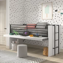 Petits-Meubles Lit mi-hauteur 90x200 sommier inclus Vipack Sam Blanc*Enfant Lit Enfant