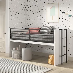 Petits-Meubles Lit mi-hauteur 90x200 sommier inclus Vipack Sam Blanc*Enfant Lit Enfant