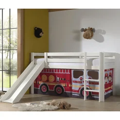 Lit Mi-Hauteur 90x200 Toboggan sommier inclus housse Pompier Vipack Pino Blanc>Petits-Meubles Discount