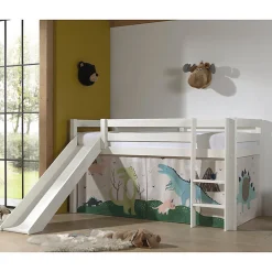 Lit Mi-Hauteur 90x200 Toboggan sommier inclus housse Dino Vipack Pino Blanc>Petits-Meubles Online