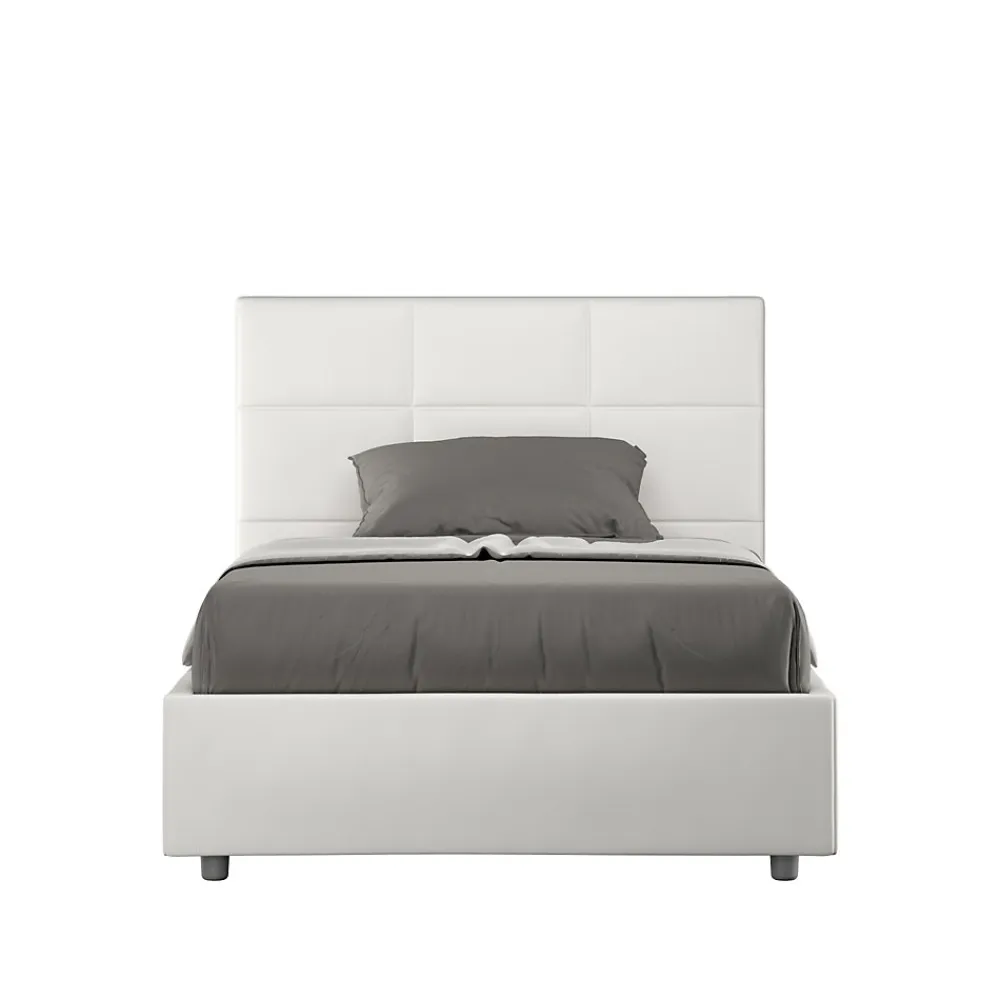 Lit Mika en simili cuir blanc avec sommier capitonné 120x210>Ityhome Clearance