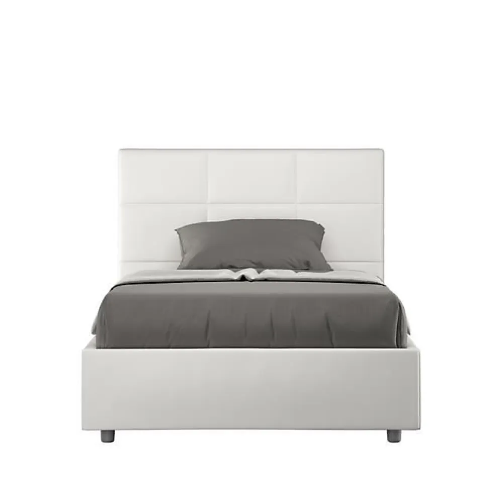 Lit Mika en simili cuir blanc avec sommier capitonné 120x210>Ityhome Clearance