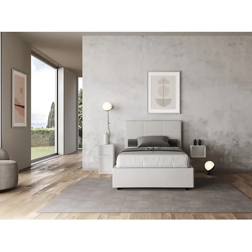 Lit Mika en simili cuir blanc avec sommier capitonné 120x210>Ityhome Clearance