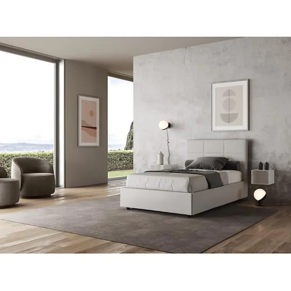 Lit Mika en simili cuir blanc avec sommier capitonné 120x210>Ityhome Clearance