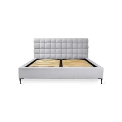 Lit MILLIO Blanc 160x200 cm Tissu chenille bouclé Sommier inclus Confort hôtel 5 étoiles><noscript><img width=