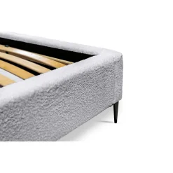 Lit MILLIO Blanc 160x200 cm Tissu chenille bouclé Sommier inclus Confort hôtel 5 étoiles><noscript><img width=